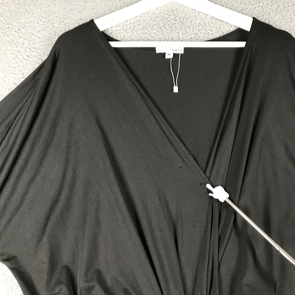 BALTIC BORN Dress Size 3X MIMI Black Ruched Faux Wrap Midi Draped - Picture 9 of 14